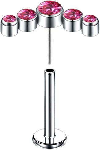 1pcs G23 Titanium 16G 6mm/8mm/10mm Press Fit Threadless Push Pop Five Pink/White CZ Top 4mm Flat Back Cubic Zirconia Piercing Lip Stud Earring Labret Monroe Lip Ring Tragus Cartilage Earring Stud in Kuwait
