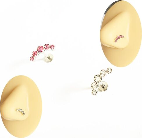 1pcs G23 Titanium 16G 6mm/8mm/10mm Press Fit Threadless Push Pop Five Pink/White CZ Top 4mm Flat Back Cubic Zirconia Piercing Lip Stud Earring Labret Monroe Lip Ring Tragus Cartilage Earring Stud in Kuwait