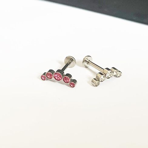 1pcs G23 Titanium 16G 6mm/8mm/10mm Press Fit Threadless Push Pop Five Pink/White CZ Top 4mm Flat Back Cubic Zirconia Piercing Lip Stud Earring Labret Monroe Lip Ring Tragus Cartilage Earring Stud in Kuwait