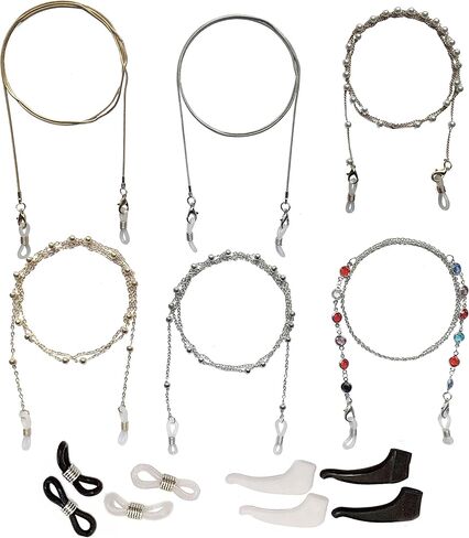 6 قطع قناع سلسلة حبل قلادة نظارة شمسية سلسلة نظارات شمسية سلاسل النظارات النظارات النظارات الطبية الخرز حزام حامل مكافحة فقدان قناع سلسلة للنساء الفتيات in Kuwait