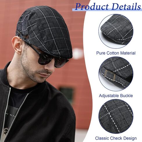 4 Pcs Men's Newsboy Cap Cotton Flat Cap Adjustable Plaid Beret for Men Driving Hunting Cabbie Taxi Driver Golf Gatsby Hats for Men, 4 Style Multicolor in Saudi Arabia
