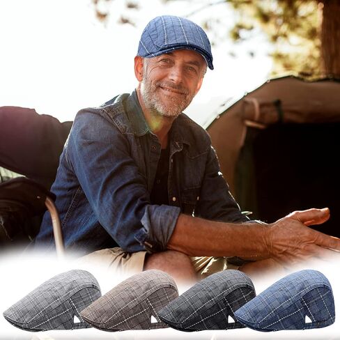 4 Pcs Men's Newsboy Cap Cotton Flat Cap Adjustable Plaid Beret for Men Driving Hunting Cabbie Taxi Driver Golf Gatsby Hats for Men, 4 Style Multicolor in Saudi Arabia