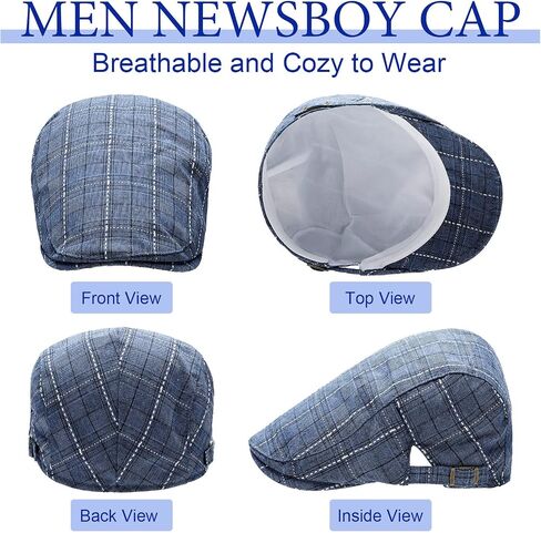 4 Pcs Men's Newsboy Cap Cotton Flat Cap Adjustable Plaid Beret for Men Driving Hunting Cabbie Taxi Driver Golf Gatsby Hats for Men, 4 Style Multicolor in Saudi Arabia