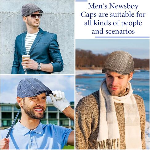 4 Pcs Men's Newsboy Cap Cotton Flat Cap Adjustable Plaid Beret for Men Driving Hunting Cabbie Taxi Driver Golf Gatsby Hats for Men, 4 Style Multicolor in Saudi Arabia