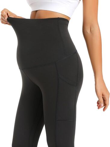 V VOCNI Maternity Fleece Lined Leggings with Pockets Over The Belly Yoga Pants Thermal Winter Workout Leggings for Women in Kuwait