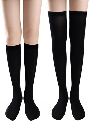 النساء جوارب طويلة إلى الركب عالية الفخذ جوارب التمهيد للهالوين عيد الميلاد مهرجان زينة الحفلات ارتداء اليومي (1 زوج + أسود) in Kuwait