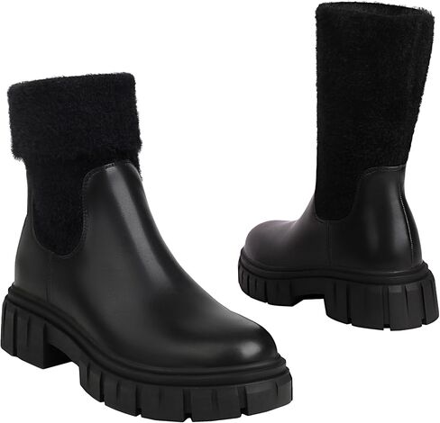 LOIRIT Women's Chelsea Ankle Boots Platform Plush Elastic Chunky Heel Lug Sole Booties in Saudi Arabia