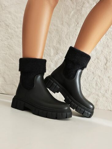 LOIRIT Women's Chelsea Ankle Boots Platform Plush Elastic Chunky Heel Lug Sole Booties in Saudi Arabia
