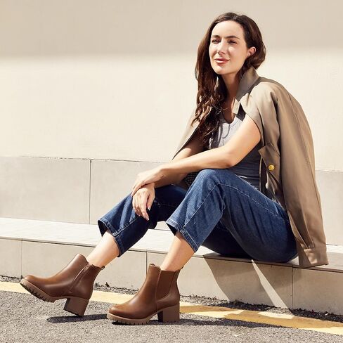 أحذية JABASIC النسائية تشيلسي للكاحل بكعب منخفض مكتنز ومنصة مرنة سهلة الارتداء in Kuwait