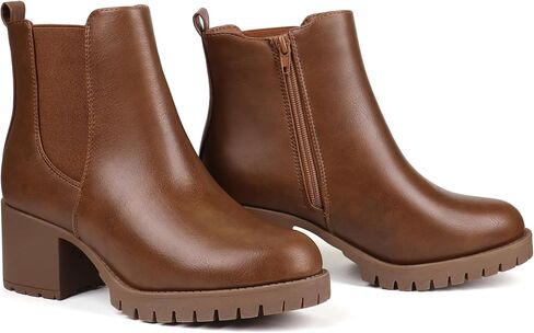 أحذية JABASIC النسائية تشيلسي للكاحل بكعب منخفض مكتنز ومنصة مرنة سهلة الارتداء in Kuwait