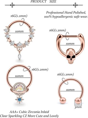 Vsnnsns 16G الحاجز المجوهرات الحاجز الدائري ثقب المجوهرات الحاجز الفرس الدائري وحصان الحديد الفولاذ المقاوم للصدأ حلقة الحاجز الأنف خواتم هوب ثقب المجوهرات للرجال النساء 10 مم 12 قطعة in Kuwait
