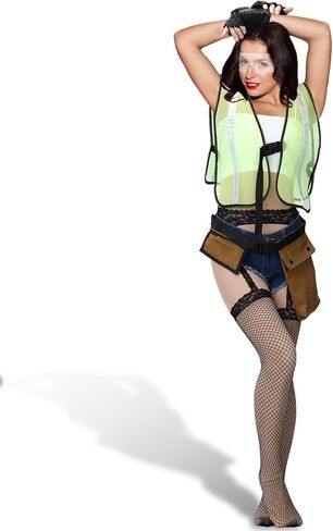 TecUnite 7 Pcs Women Construction Worker Costume Set Halloween Cosplay Costume for Women Includes Top Vest Shorts Belt with Pouch Gloves Glasses and Stockings for Halloween Party in Kuwait