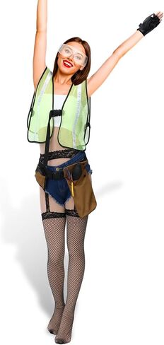 TecUnite 7 Pcs Women Construction Worker Costume Set Halloween Cosplay Costume for Women Includes Top Vest Shorts Belt with Pouch Gloves Glasses and Stockings for Halloween Party in Kuwait