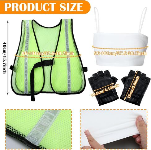 TecUnite 7 Pcs Women Construction Worker Costume Set Halloween Cosplay Costume for Women Includes Top Vest Shorts Belt with Pouch Gloves Glasses and Stockings for Halloween Party in Kuwait