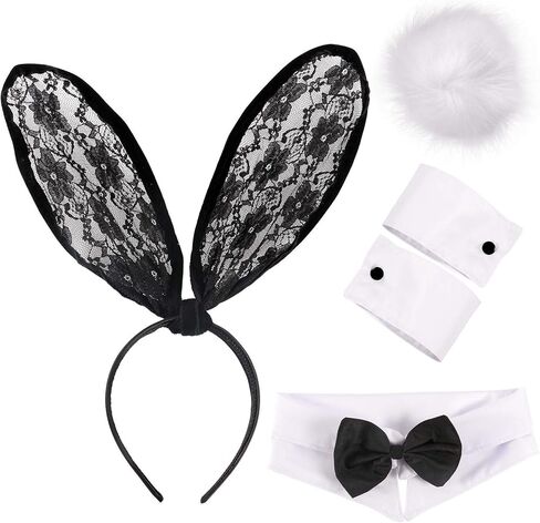 إكسسوارات أزياء الأرنب الأسود الأبيض الأرنب طوق الأصفاد هالوين مثير الأرنب مجموعة تأثيري للنساء in Kuwait