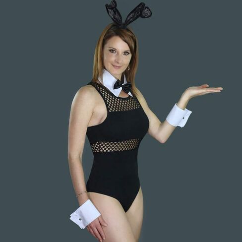 إكسسوارات أزياء الأرنب الأسود الأبيض الأرنب طوق الأصفاد هالوين مثير الأرنب مجموعة تأثيري للنساء in Kuwait