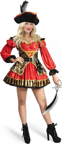 Spooktacular Creations Women Red Spanish Pirate Dress Costume Set with Hat, Belt, Pouch for Adult Halloween in Saudi Arabia