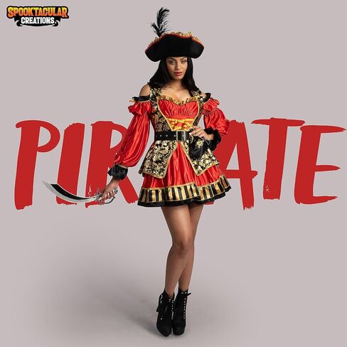 Spooktacular Creations Women Red Spanish Pirate Dress Costume Set with Hat, Belt, Pouch for Adult Halloween in Saudi Arabia