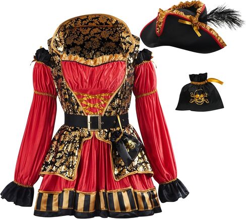 Spooktacular Creations Women Red Spanish Pirate Dress Costume Set with Hat, Belt, Pouch for Adult Halloween in Saudi Arabia