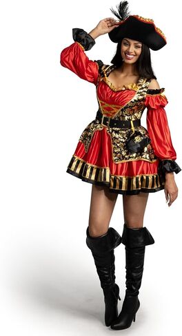 Spooktacular Creations Women Red Spanish Pirate Dress Costume Set with Hat, Belt, Pouch for Adult Halloween in Saudi Arabia