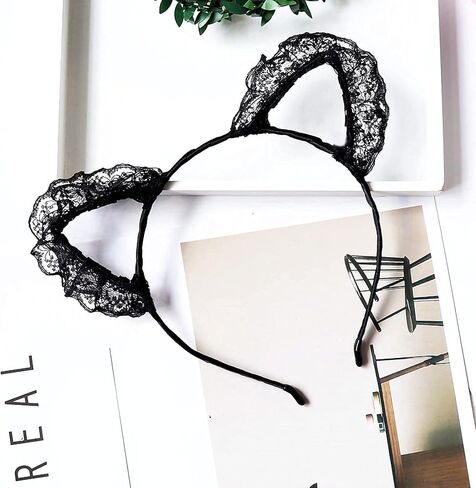 زي تنكري للقطط السوداء، يتضمن أذنين من الدانتيل القطة، قناع تنكري، قلادة، قفازات، زينة لذيل القط في عيد القديسين طقم زي القطة المثير لحفلات الهالوين التنكرية in Kuwait