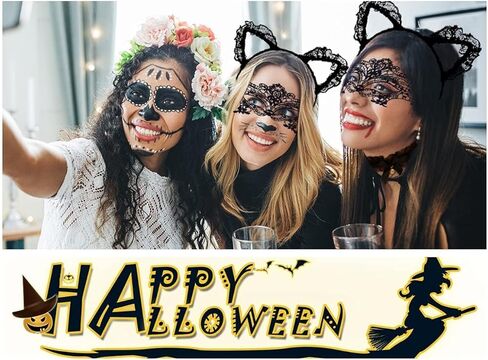 زي تنكري للقطط السوداء، يتضمن أذنين من الدانتيل القطة، قناع تنكري، قلادة، قفازات، زينة لذيل القط في عيد القديسين طقم زي القطة المثير لحفلات الهالوين التنكرية in Kuwait