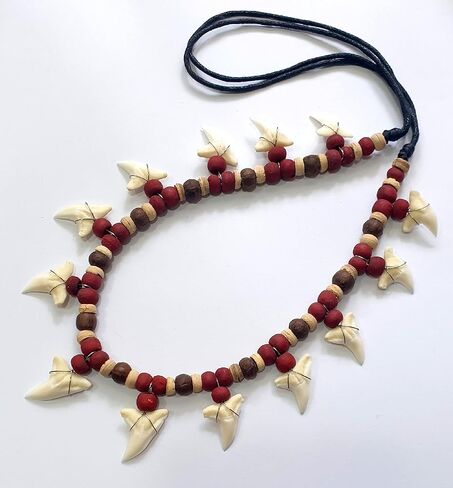 Swimmi 13! Genuine Mako Shark Tooth Necklace for Men Women Boy Girl with Seed Beads and Adjustable Waxed Cord Handmade Jewelry DA255 in Saudi Arabia