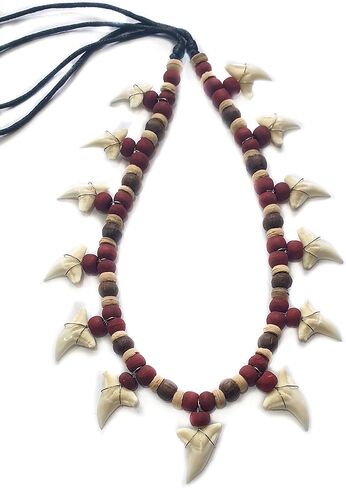 Swimmi 13! Genuine Mako Shark Tooth Necklace for Men Women Boy Girl with Seed Beads and Adjustable Waxed Cord Handmade Jewelry DA255 in Saudi Arabia