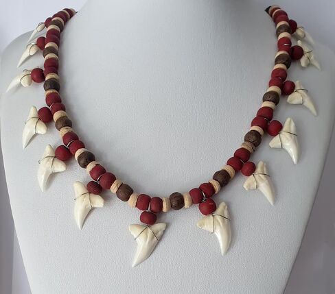 Swimmi 13! Genuine Mako Shark Tooth Necklace for Men Women Boy Girl with Seed Beads and Adjustable Waxed Cord Handmade Jewelry DA255 in Saudi Arabia