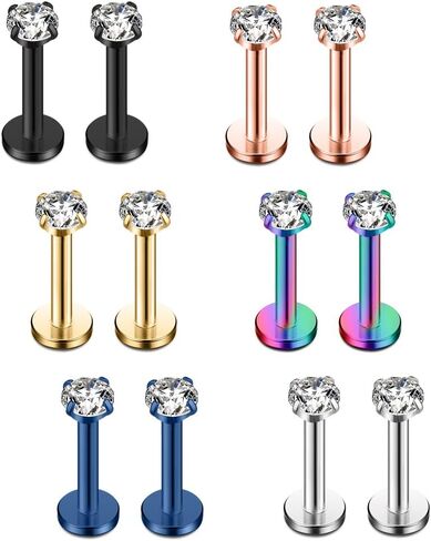 Ruifan 6PRS(12PCS) 16G 2mm 3mm 4mm Clear Cubic Zirconia Labret Monroe Lip Ring Tragus Helix Earring Stud Barbell Piercing Jewelry Bar Length 8mm in Saudi Arabia