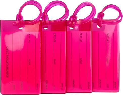 4 Pack TravelMore Luggage Tags for Suitcases, Flexible Silicone Travel ID Identification Labels Set for Bags & Baggage – Hot Pink in Kuwait