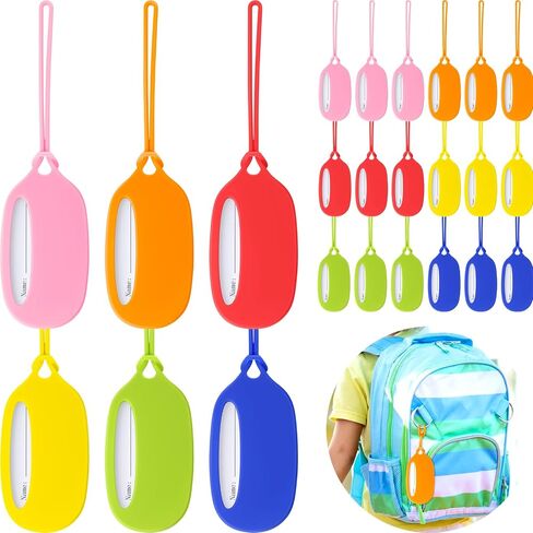 Sanwuta 24 Pieces Kids Luggage Tags Silicone Bag Tags for Backpacks Kids Backpack Tags with Name/ID/Address Card Suitcase Tags Identifiers Name Tags for Luggage in Saudi Arabia