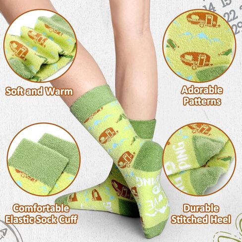 التخييم النساء القطيفة طاقم الجوارب 4 زوج RV خيمة المعسكر الدب أنماط منتصف العجل طول الشتاء جوارب سميكة المعلم النساء الفتيات السيدات مضحك مخيم الجوارب عطلة مهرجان هدية للزوجة ابنة صديق in Kuwait