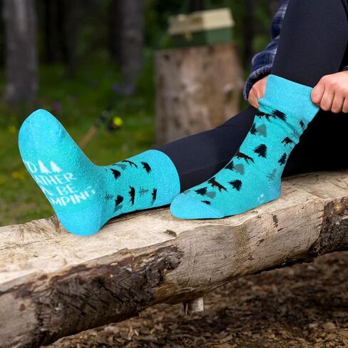 التخييم النساء القطيفة طاقم الجوارب 4 زوج RV خيمة المعسكر الدب أنماط منتصف العجل طول الشتاء جوارب سميكة المعلم النساء الفتيات السيدات مضحك مخيم الجوارب عطلة مهرجان هدية للزوجة ابنة صديق in Kuwait