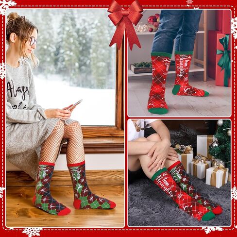أودي_6 تي اكس دي زوجان من جوارب هدايا الكريسماس، جوارب مرحة ومبتكرة لفريق شقي او لطيف، جوارب عيد الميلاد للنساء، جوارب قطنية ملونة للعطلات للفتيات المراهقات، هدايا الكريسماس in Kuwait