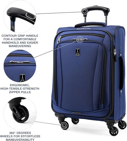 مجموعة أمتعة Travelpro Runway مكونة من قطعتين، حقيبة حمل ناعمة قابلة للتوسيع ذات 4 عجلات وحقيبة حمل ناعمة تحت المقعد، للرجال والنساء، أزرق in Kuwait