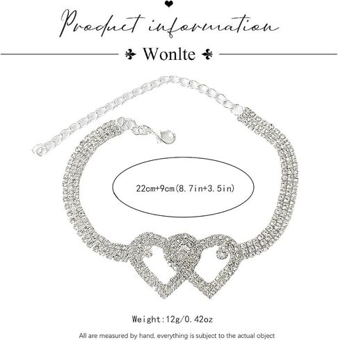 Wonlte القلب حجر الراين خلخال أساور قابل للتعديل الفضة لامعة التنس الخلخال وميض مكعب الزركون الماس خلخال القدم سلسلة كريستال خلخال الشاطئ مجوهرات لشاطئ الصيف in Kuwait