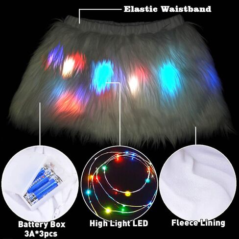 Women's LED Skirt Light Up Plush Fur Skirts for Christmas Halloween Festival Dance in Kuwait