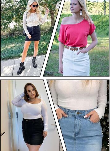 تنورة جينز قصيرة قصيرة بخصر عالٍ للسيدات من Chigant (L-5XL) in Kuwait