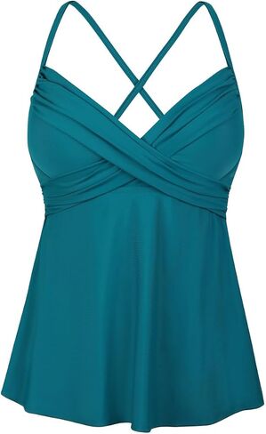 ملابس سباحة نسائية من Hilor ملابس سباحة Underwire Tankini علوية ملفوفة برقبة على شكل حرف V لملابس سباحة كبيرة متوهجة ومتدفقة لباس سباحة علوي in Kuwait
