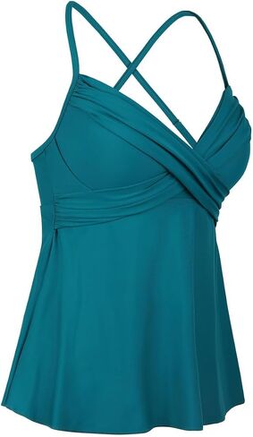 ملابس سباحة نسائية من Hilor ملابس سباحة Underwire Tankini علوية ملفوفة برقبة على شكل حرف V لملابس سباحة كبيرة متوهجة ومتدفقة لباس سباحة علوي in Kuwait