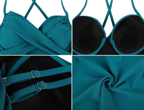 ملابس سباحة نسائية من Hilor ملابس سباحة Underwire Tankini علوية ملفوفة برقبة على شكل حرف V لملابس سباحة كبيرة متوهجة ومتدفقة لباس سباحة علوي in Kuwait