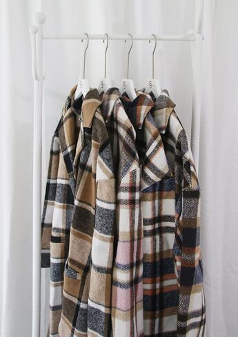 JULGIRL Women's Plaid Shacket Jacket Lapel Collar Button Down Long Sleeve Tartan Trench Coat Jacket in Kuwait