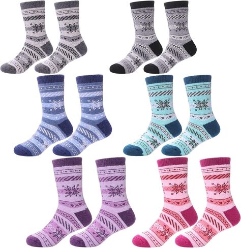 DYW Kids Merino Wool Hiking Socks Toddlers Boys Girls Winter Warm Thick Thermal Soft Cozy Crew Boot Socks 6 Pairs in Saudi Arabia
