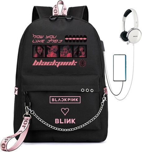 حقيبة ظهر CUSALBOY Kpop Lisa Rose JISOO Jennie Shouler حقيبة ساعي البريد حقيبة ظهر عصرية للسفر USB للأعمال (أسود 7) in Kuwait