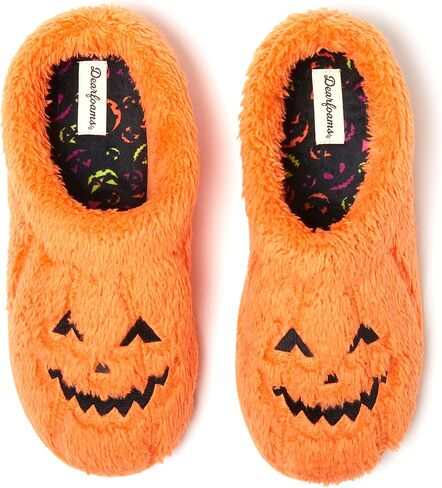 Dearfoams Unisex-Adult Spooky Fuzzy Halloween Pumpkin Jack O Lantern Slipper in Saudi Arabia