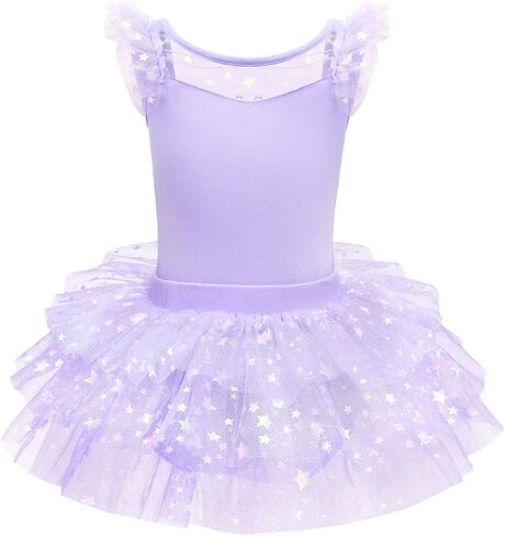 IDOPIP Girls Glitter Star Tutu Skirted Leotard Sequin Ruffle Sleeve Ballet Dance Dress Ballerina Dancewear Gymnastics Costume in Saudi Arabia