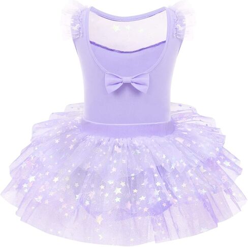 IDOPIP Girls Glitter Star Tutu Skirted Leotard Sequin Ruffle Sleeve Ballet Dance Dress Ballerina Dancewear Gymnastics Costume in Saudi Arabia