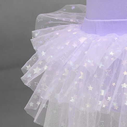 IDOPIP Girls Glitter Star Tutu Skirted Leotard Sequin Ruffle Sleeve Ballet Dance Dress Ballerina Dancewear Gymnastics Costume in Saudi Arabia