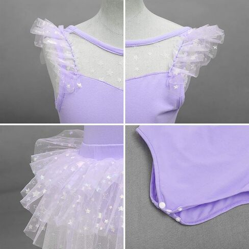 IDOPIP Girls Glitter Star Tutu Skirted Leotard Sequin Ruffle Sleeve Ballet Dance Dress Ballerina Dancewear Gymnastics Costume in Saudi Arabia